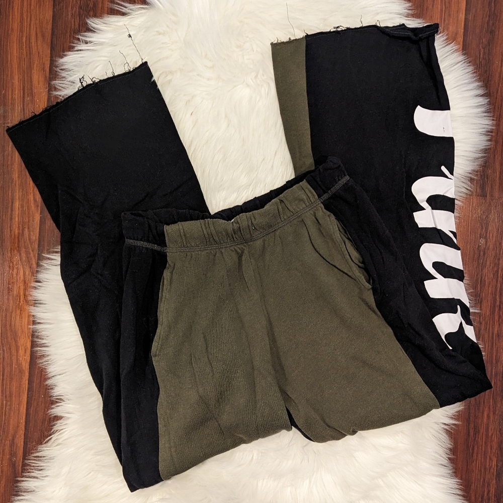 PINK Victoria's Secret Wide Leg Sweatpants Green and Black, White Script Print